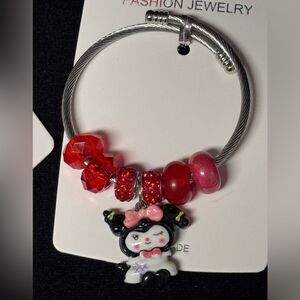 Stainless Steel Kuromi Red and Silver Charm Adjustable Bracelet